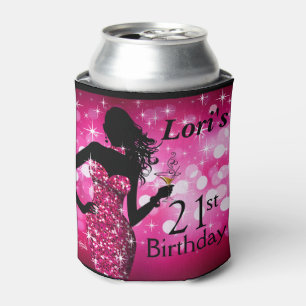 Bombshell Glitter Bling Sparkle Birthday   fuchsia Can Cooler