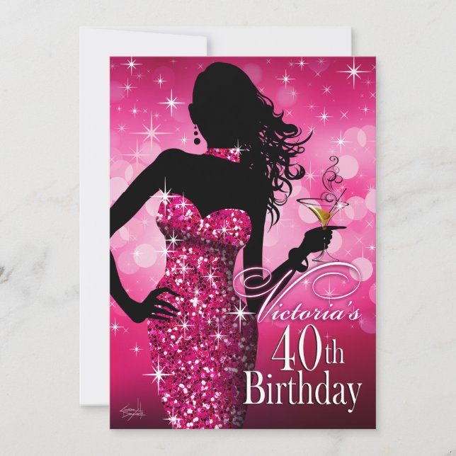 Bombshell Sparkle 40th Birthday | fuschia Invitation (Front)