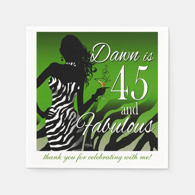 Bombshell Zebra 45th Birthday | green Napkin (Front)