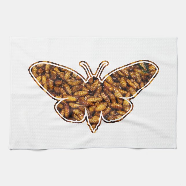 Bombyx Mori Silk Moth Life Cycle Silhouette Tea Towel (Horizontal)