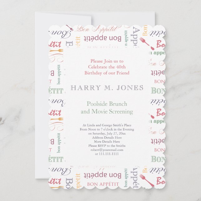 Bon Appetit 40th Birthday Party for Gourmet Invitation (Back)