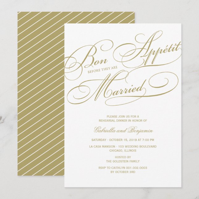 Bon Appetit Before Married Rehearsal Dinner Invite (Front/Back)