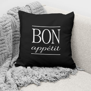 BON APPETIT Black Kitchen Typography Quote Cushion