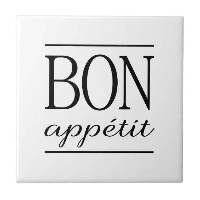BON APPETIT Black & White Kitchen Typography Quote Tile (Front)