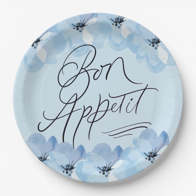 Bon Appetit Blue Floral Paper Plate (Front)