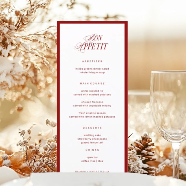 Bon Appetit Classic Elegant Red Wedding Menu (Creator Uploaded)