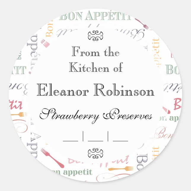Bon Appetit Classic Pattern Classic Round Sticker (Front)