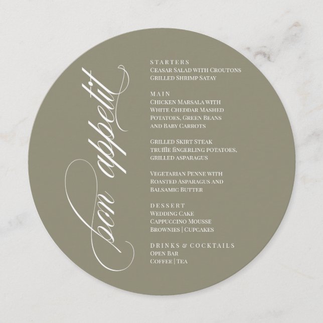 Bon Appetit elegant Menu (Front)