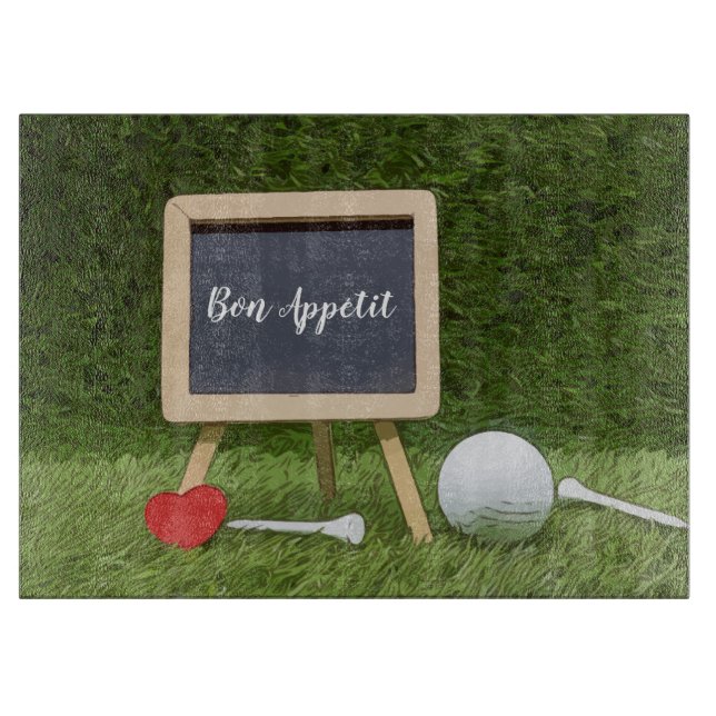 Bon Appétit golf ball with tee and red heart Cutting Board (Front)