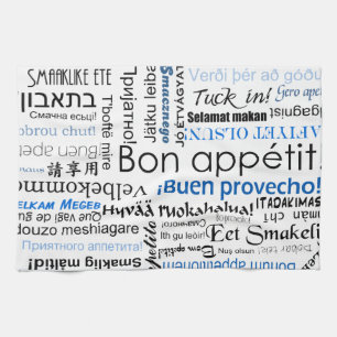 Bon appetit in other languages - blue tea towel