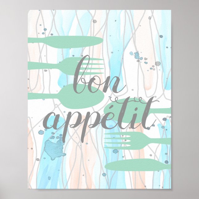 bon appetit  kitchen quote word art modern style poster (Front)