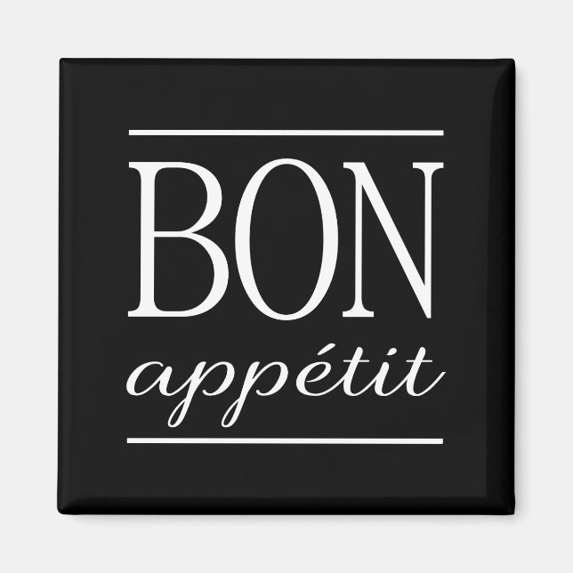 BON APPETIT Kitchen Typography Quote Black Magnet (Front)