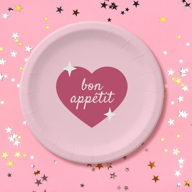 Bon Appetit Pink Galentines Day Party Paper Plate (cute pink retro galentines day party bon appetit plate )