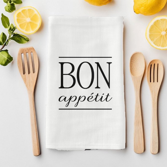 BON APPETIT Typography Foodie Quote Tea Towel (BON APPETIT Typography Foodie Quote Kitchen Towel)