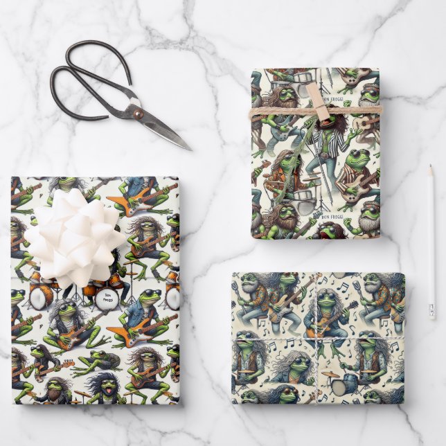Bon Froggi Frog Rock Band Funny Gift Wrap Set (Front)