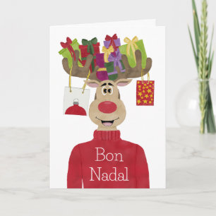 Bon Nadal, Catalan Christmas Gifts Reindeer Holiday Card