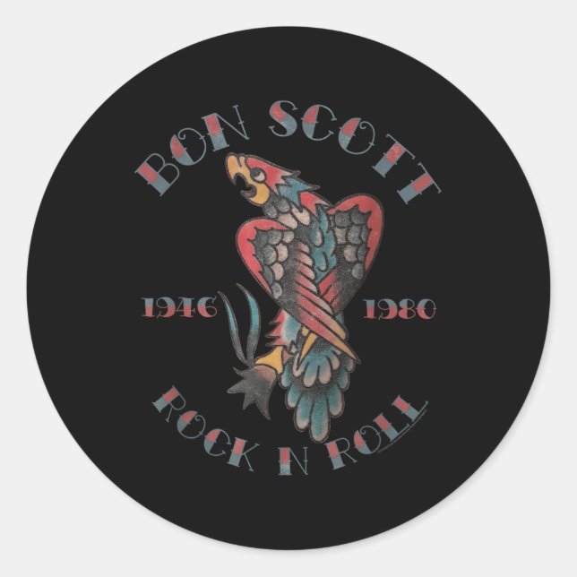 Bon Scott Rock N Roll Tattoo 1946-1980  Classic Round Sticker (Front)