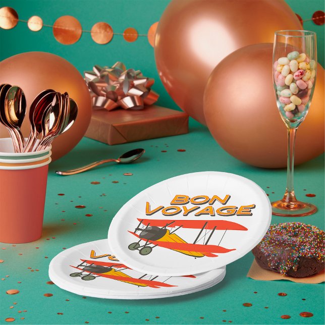 Bon Voyage Biplane Vintage Aeroplane Paper Plate (Creator Uploaded)