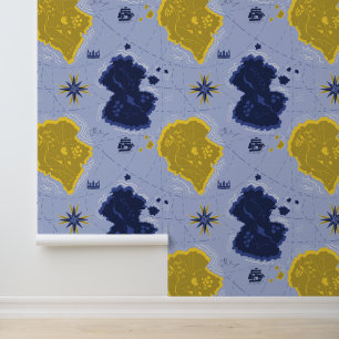 Bon Voyage Blue & Yellow Nautical Map Wallpaper