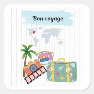 Bon Voyage Card, Square Sticker