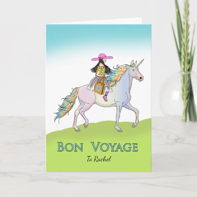 Bon Voyage for Girl, Unicorn Adventure Card (Front)