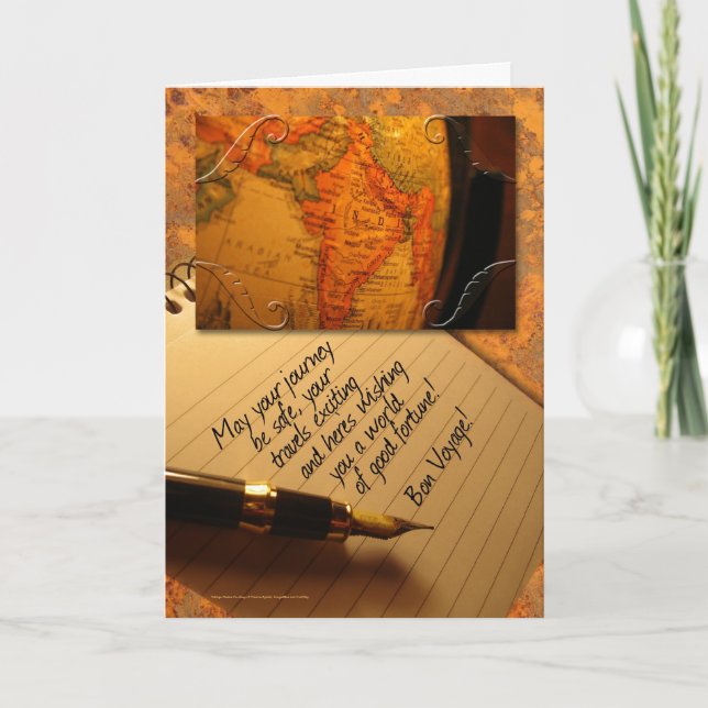Bon Voyage Globe and Caligraphy Pen with Letter Card (Front)