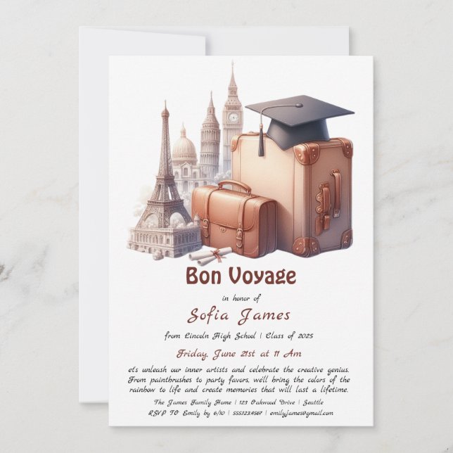 Bon Voyage Graduation – A Colourful Farewell to Su Invitation (Front)