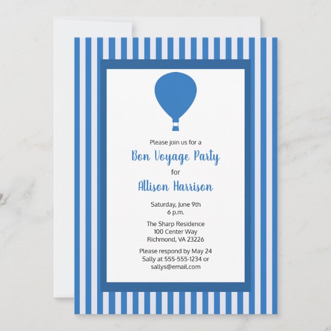 Bon Voyage Party Hot Air Balloon One Person Invitation (Front)