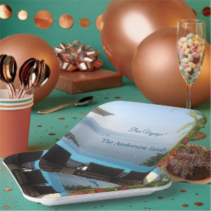 Bon voyage party seaside resort photograph paper plate