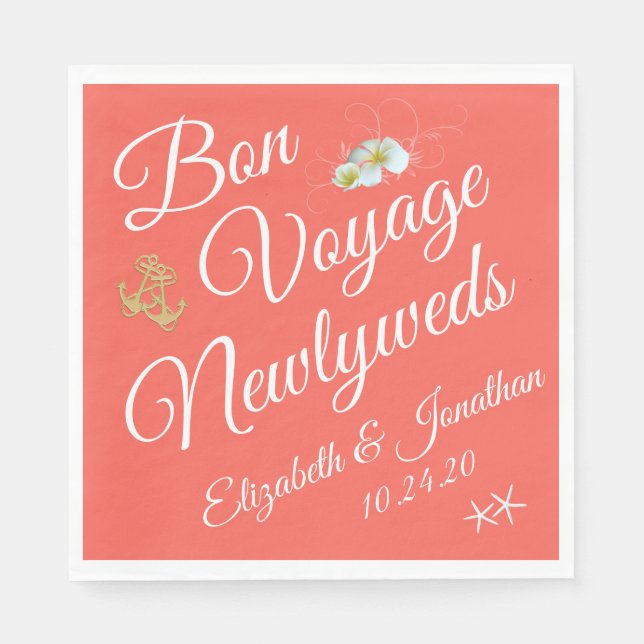 Bon Voyage Personalised Tropical Honeymoon Cruise Napkin (Front)