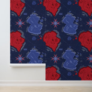 Bon Voyage Red & Blue Nautical Map Wallpaper