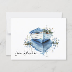 Bon Voyage Rowboat Blue Flowers Postcard