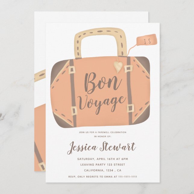 Bon voyage suitcase fun farewell leaving party invitation (Front/Back)