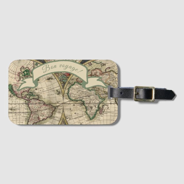 Bon voyage! Vintage World Map Luggage Tag (Front Horizontal)