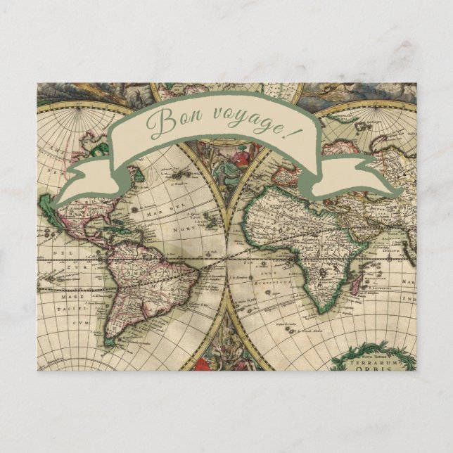 Bon voyage! Vintage World Map Postcard (Front)