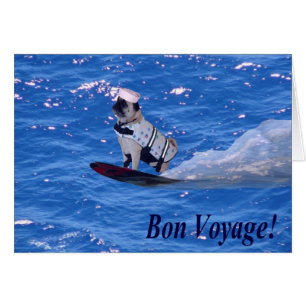 Bon Voyage Water Skiing Pug Dog Card