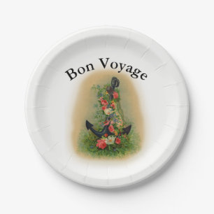 Bon Voyage with Anchor and Flowers Paper Plate