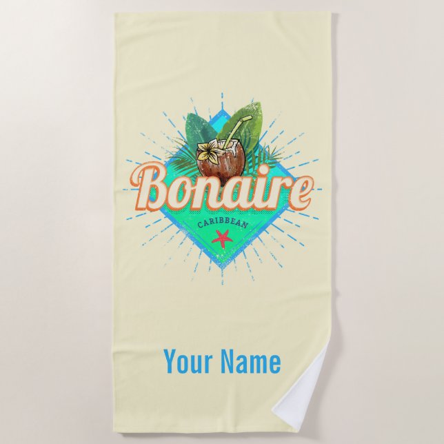 Bonaire Caribbean retro vacation vintage island Beach Towel (Front)