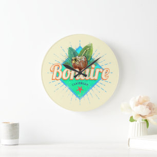 Bonaire Caribbean retro vacation vintage island Large Clock