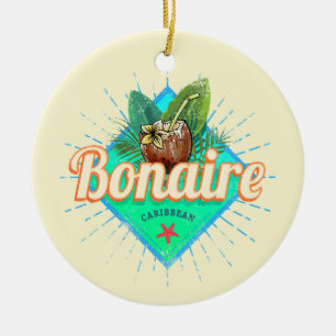 Bonaire Caribbean retro vacation vintage island Lu Ceramic Tree Decoration