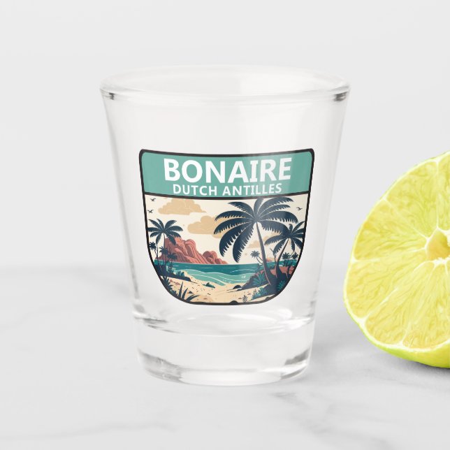 Bonaire Dutch Antilles Retro Emblem Shot Glass (Front)