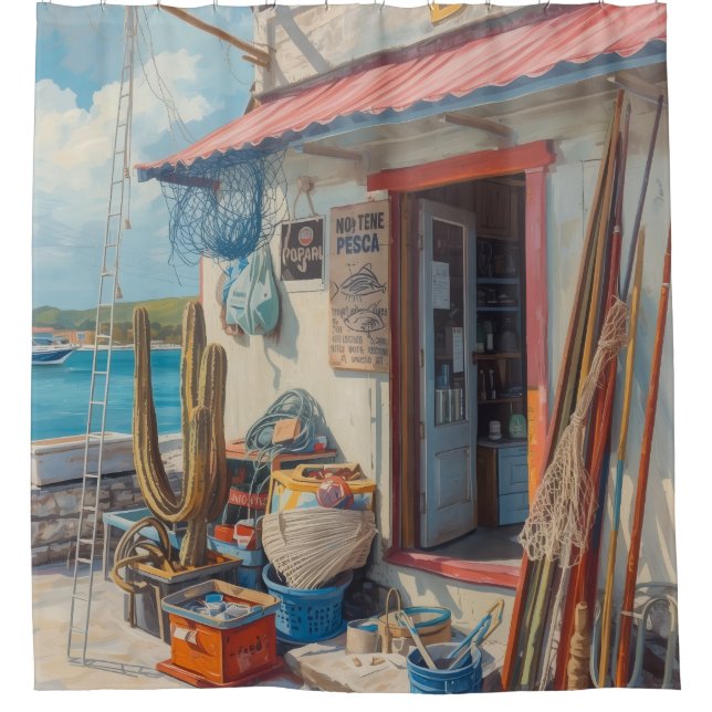 Bonaire fish shack  shower curtain (Front)