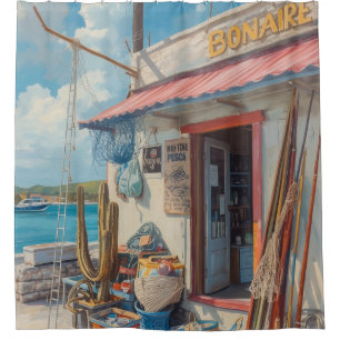 Bonaire fish shack shower curtain