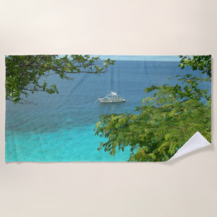 Bonaire Ocean View with Boat Beach Towel