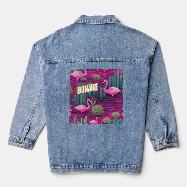 Bonaire pink flamingos denim jacket (Back)