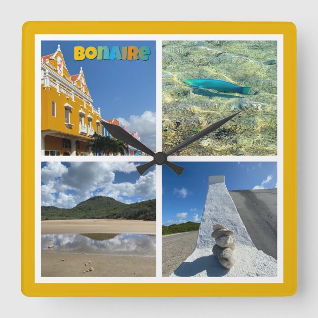 Bonaire Scenic Photo Collage Square Wall Clock (Front)