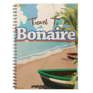 Bonaire vintage travel poster art. spiral notebook