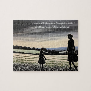Bond in Silhouette Field with Daughter Mother Love Jigsaw Puzzle