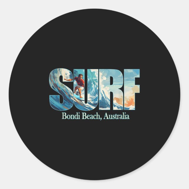 Bondi Beach, Australia Beach Surfing  Classic Round Sticker (Front)