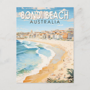 Bondi Beach Australia Travel Art Vintage Postcard